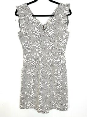 Tabitha‎ White Black Floral Knit Dress Ruffle Sleeve Pockets 6 Small ly